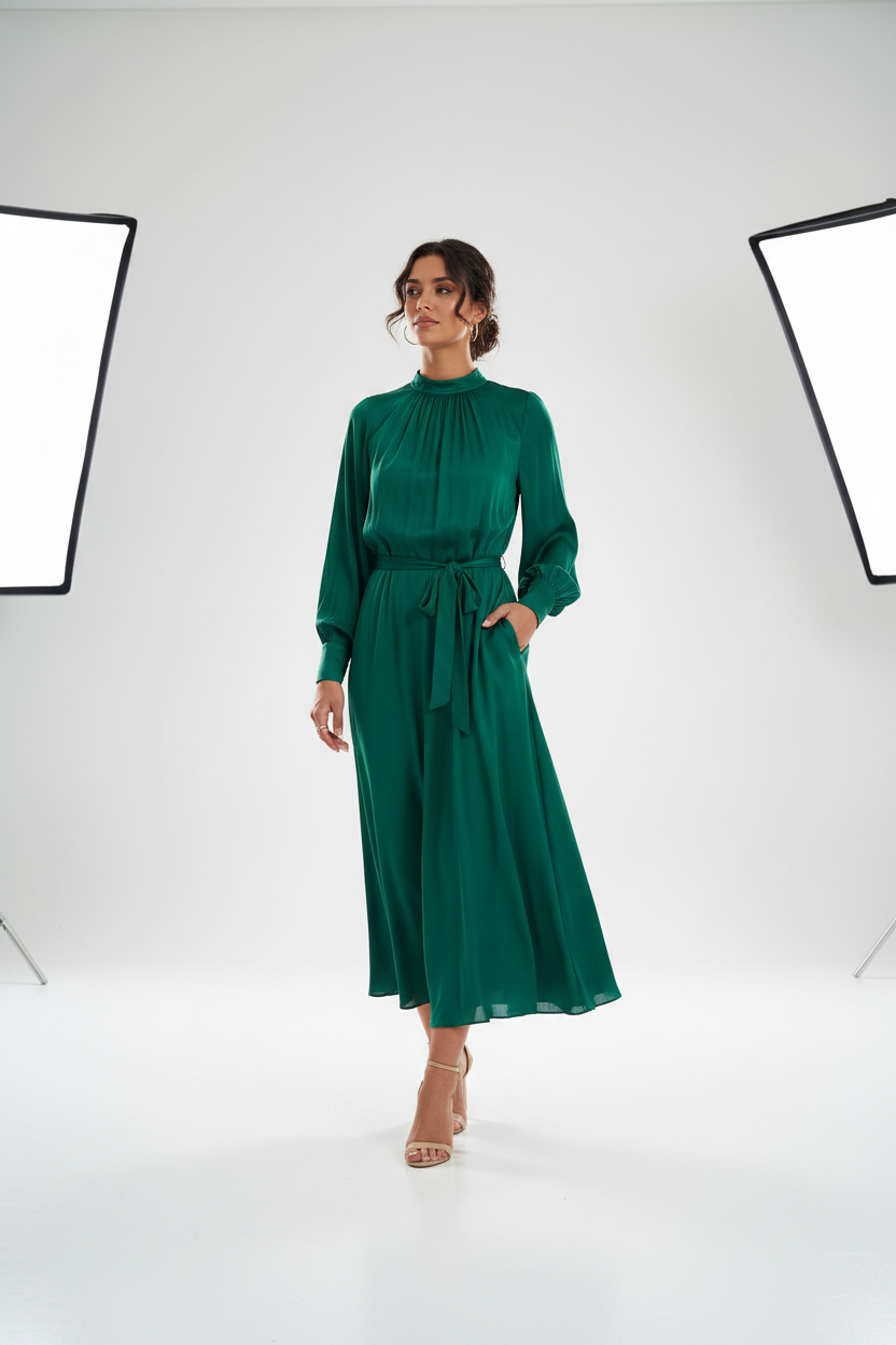 Emerald Green Midi Dress - Model