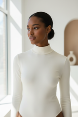 Luxury High-Neck Bodysuit in Ivory White - Neckline Detail