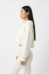 Oversized Cropped Hoodie & Seamless Leggings Set in Cream White — Side Profile