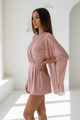 Luxury one-shoulder romper in Dusty Rose – side profile