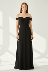 Luxury Off-Shoulder Maxi Dress in Matte Black - front-facing pose
