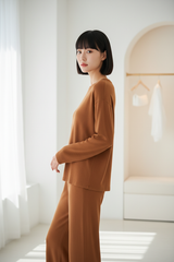 Luxury Soft-Touch Lounge Separates — Cinnamon Brown, Side Profile Pose