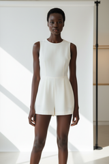 Luxury sleeveless romper in Ivory White – front view