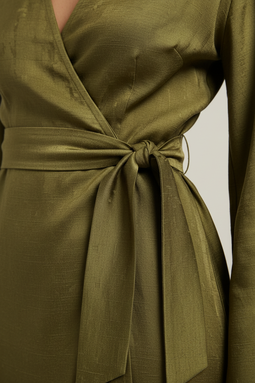 Wrap Dress in Olive Green - Fabric Detail