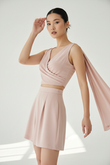 Blush Pink Draped Crop Top Shorts Set – Three-Quarter Pose