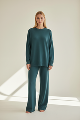 Smoky Teal Knit Lounge Set – Front Pose