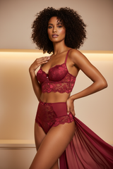 Luxury Floral Lace Fashion Set in Burgundy Red - Detail Close-up