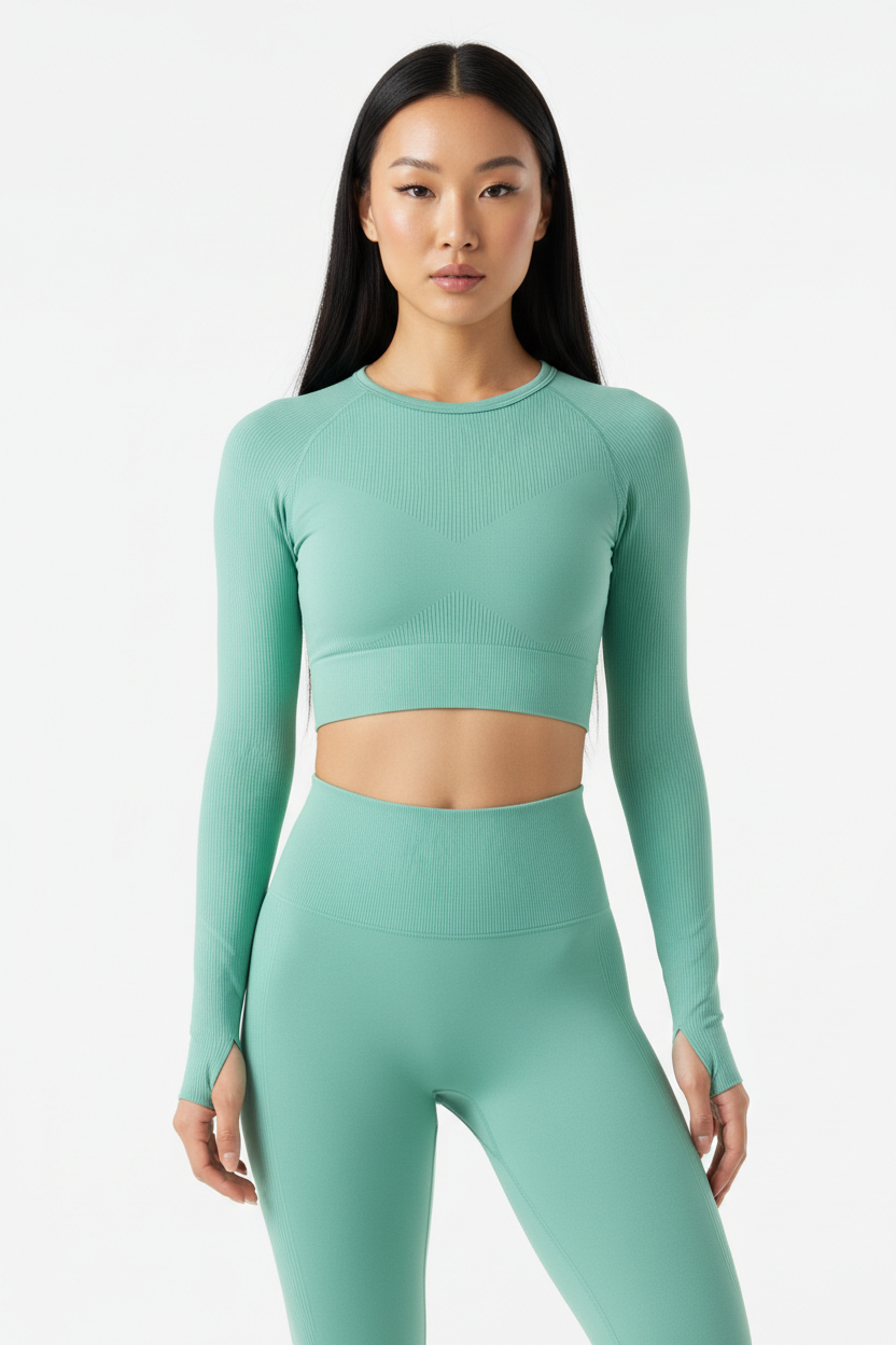 Seamless Activewear Set in Mint Green — Front Full-Body