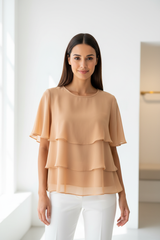 Chiffon Blouse in Warm Sand - Front Pose