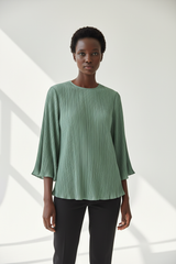 Pleated Blouse in Muted Sage - Front Pose