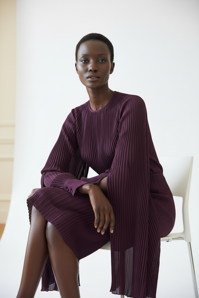 Pleated Blouse in Deep Plum - Seated Sleeves Draping