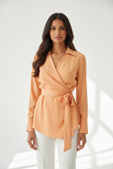 Luxury wrap-front shirt in Warm Apricot, front facing pose