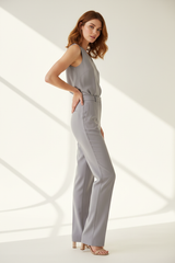 Premium Women's Tailored Straight-Leg Pants in Soft Grey - Side Profile