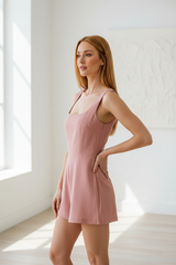 Luxury square-neck romper in Dusty Rose – side profile