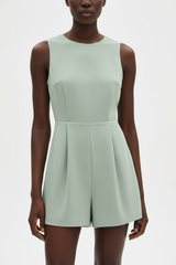 Luxury sleeveless romper in Soft Sage Green – waist-fit detail