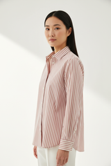 Luxury striped shirt in Rosewood Stripe, three-quarter turn pose