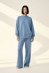 Luxury Oversized Sweatshirt Lounge Set — Powder Blue, Front Standing Pose