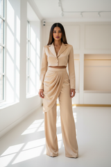 Soft Champagne Satin Co-ord Set – Front Pose