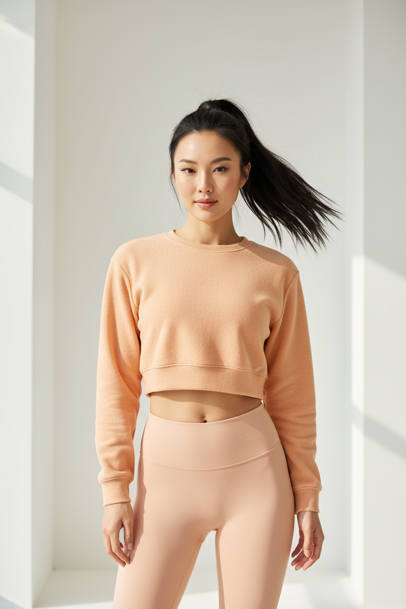Luxury cropped sweatshirt in Soft Apricot, front facing pose