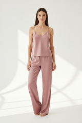 Luxury Satin Lounge Set — Dusty Rose Satin, Front Standing Pose