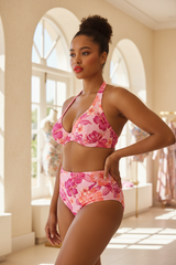 Luxe Floral Print Bikini Set in Tropical Floral Pink – three-quarter pose