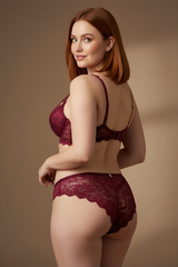 Deep Burgundy Floral Lace Push-Up Lingerie Set – Back View