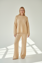 Vanilla Cream Knit Lounge Set – Front Pose