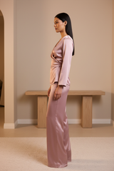 Luxury Satin Fashion Set in Dusty Pink - Side Profile
