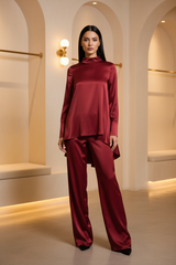Luxury Satin Fashion Set in Satin Ruby Red - Front View