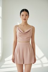 Blush Pink Draped Crop Top Shorts Set – Front Pose