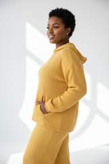 Luxury Waffle Knit Lounge Set — Butter Yellow, Side Profile with Pocket