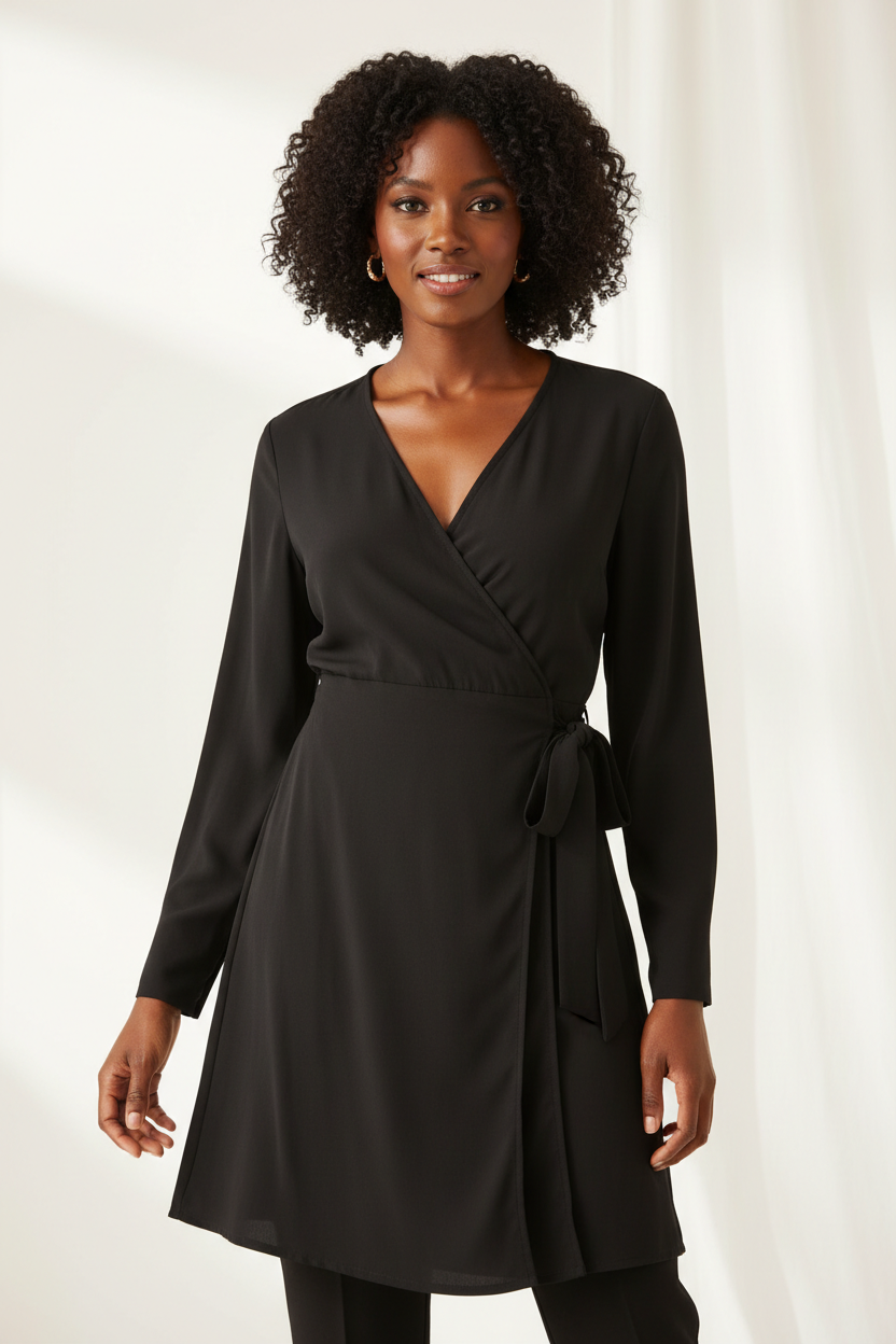 Wrap Blouse in Matte Black - Front Pose