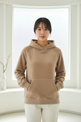 Luxury pullover hoodie in Stone Sand, front facing pose
