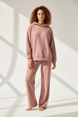 Luxury Fleece Hoodie Lounge Set — Dusty Pink, Front Standing Pose