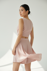 Blush Pink Draped Crop Top Shorts Set – Back Pose