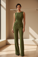Luxury fitted jumpsuit in Olive Green – front view