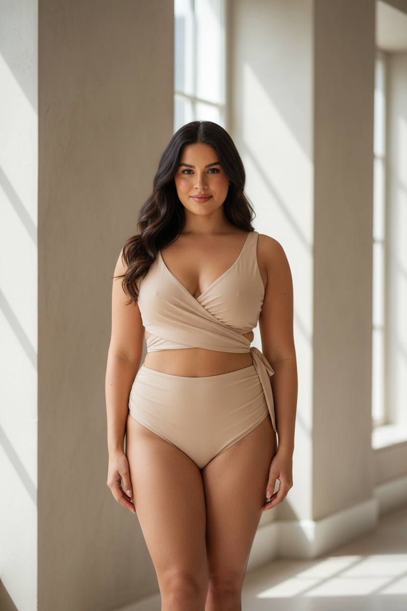Luxe Wrap Bikini Set in Soft Beige – front-facing pose