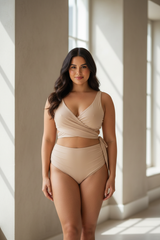Luxe Wrap Bikini Set in Soft Beige – front-facing pose