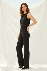 Premium Women's Tailored Straight-Leg Pants in Matte Black - Side Profile