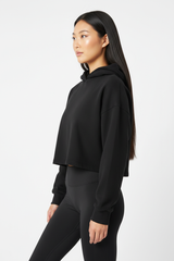 Oversized Cropped Hoodie & Seamless Leggings Set in Matte Black — Side Profile