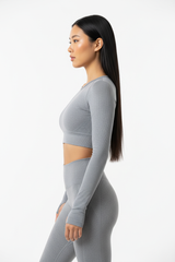 Seamless Activewear Set in Soft Grey — Side Profile