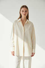 Oversized cotton shirt in Soft Vanilla Cream, front facing pose