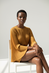 Pleated Blouse in Honey Gold - Seated Sleeves Draping
