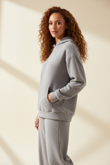 Luxury Fleece Hoodie Lounge Set — Soft Grey, Side Profile with Pocket