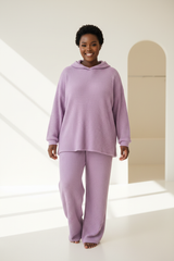 Luxury Waffle Knit Lounge Set — Lavender Purple, Front Standing Pose