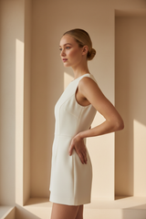 Luxury sleeveless romper in Ivory White – side profile