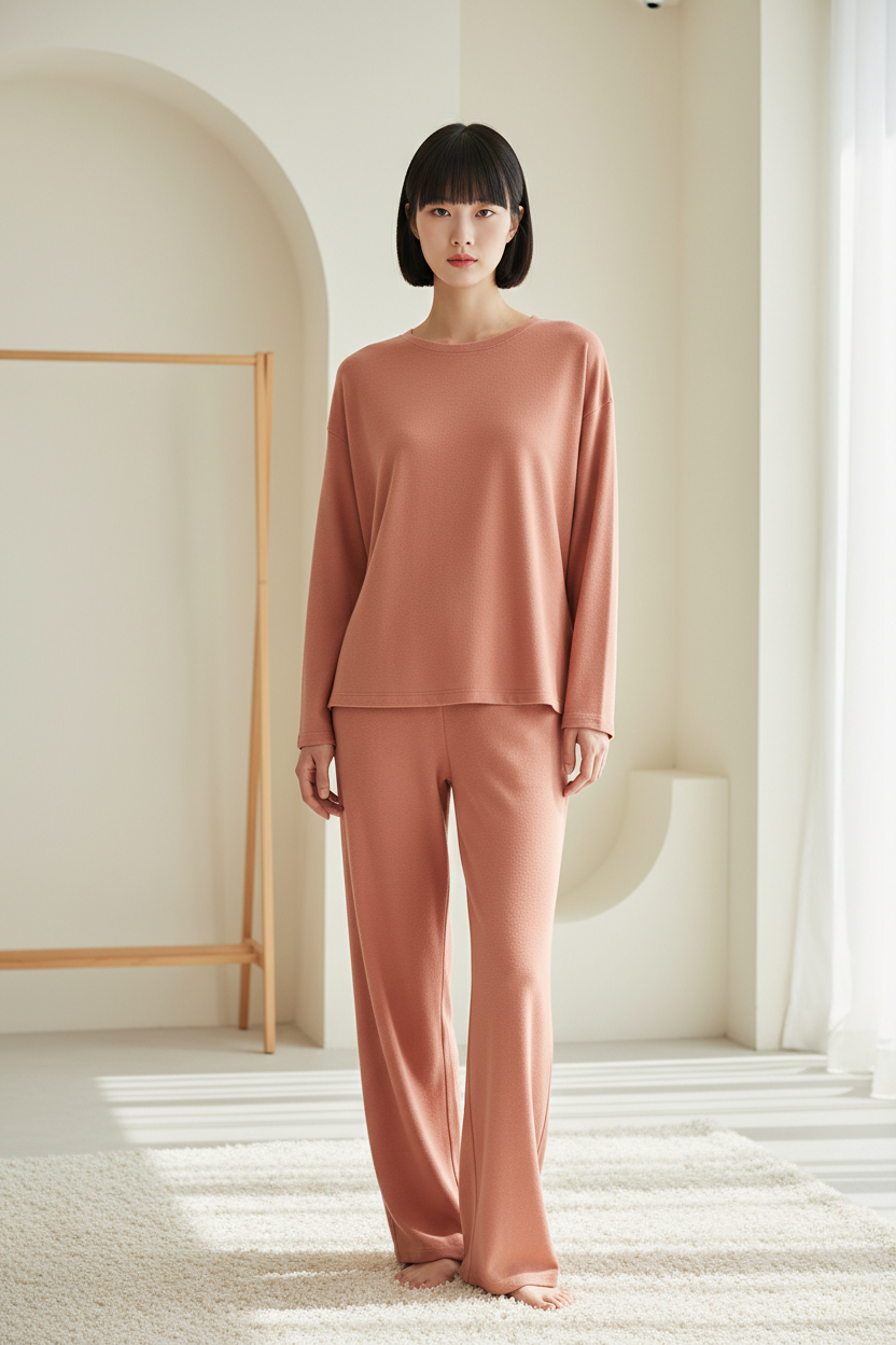 Luxury Soft-Touch Lounge Separates — Muted Coral, Front Standing Pose