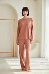 Luxury Soft-Touch Lounge Separates — Muted Coral, Front Standing Pose