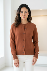 Luxury cardigan sweater in Burnt Clay, front facing pose