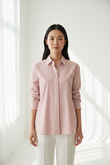 Luxury striped shirt in Rosewood Stripe, front facing pose